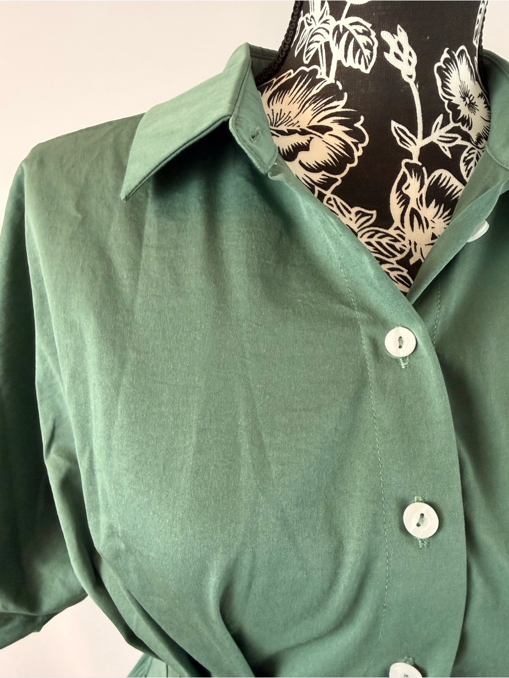 Structured Waist Green Button-Front Mini Dress - Picture 4 of 4